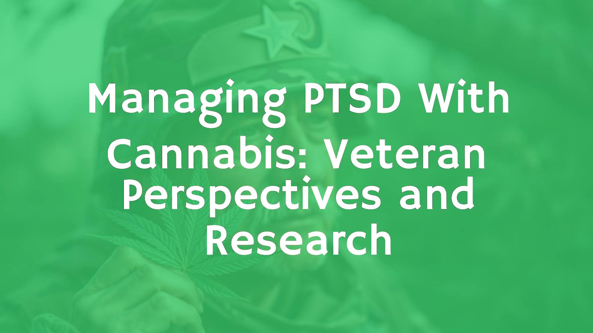 A veteran soldier sitting calmly, holding a cannabis leaf, surrounded by a peaceful natural setting, realistic style.