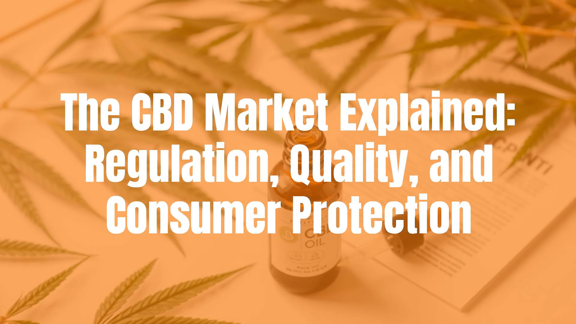 A high-quality CBD oil bottle with a dropper, placed on a clean white background, surrounded by hemp leaves and a lab testing report, professional lighting, realistic.