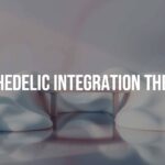 A serene therapy session with a psychedelic theme, featuring soft colors, abstract dreamlike elements, and a bridge symbolizing integration, in a calming and professional setting.